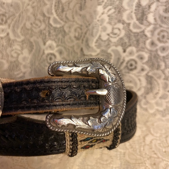Vintage Leather Handmade Belt with Silver Ornate Buckle - Picture 3 of 11